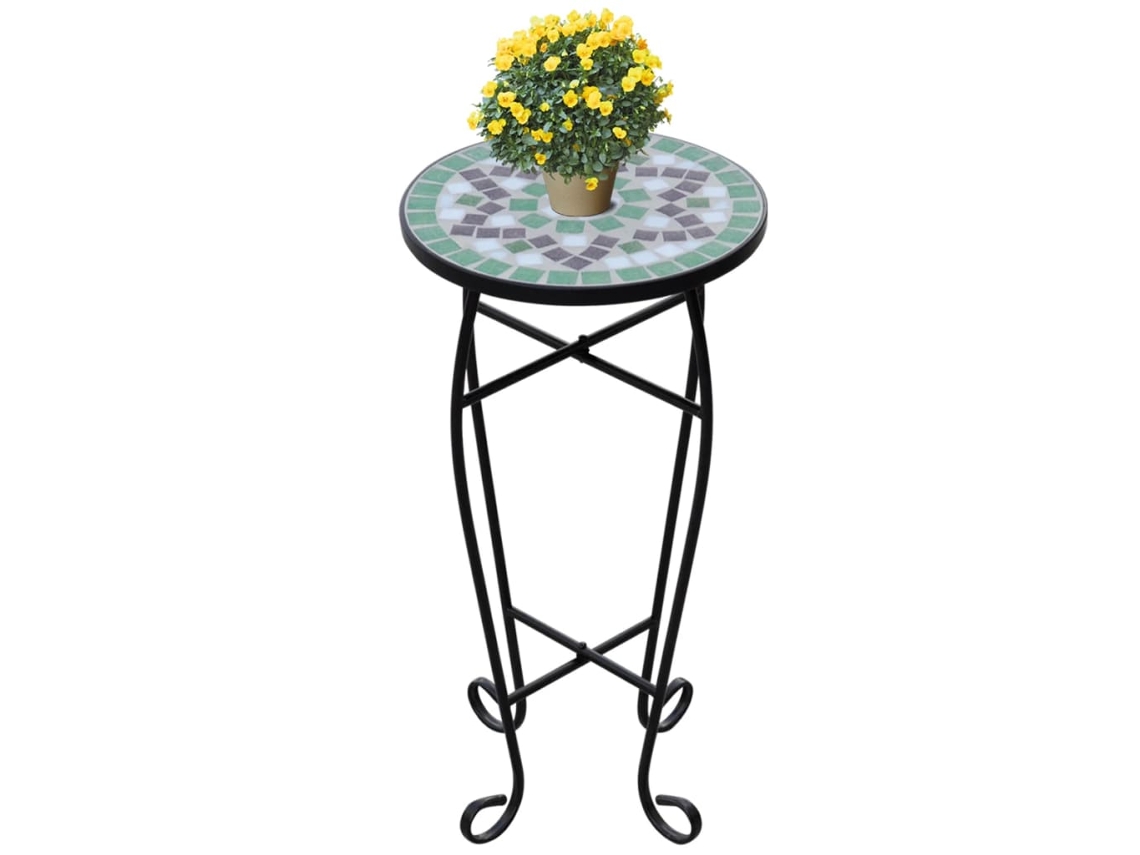 Vidaxl Mesa De Apoio Para Plantas Em Mosaico Verde E Branco