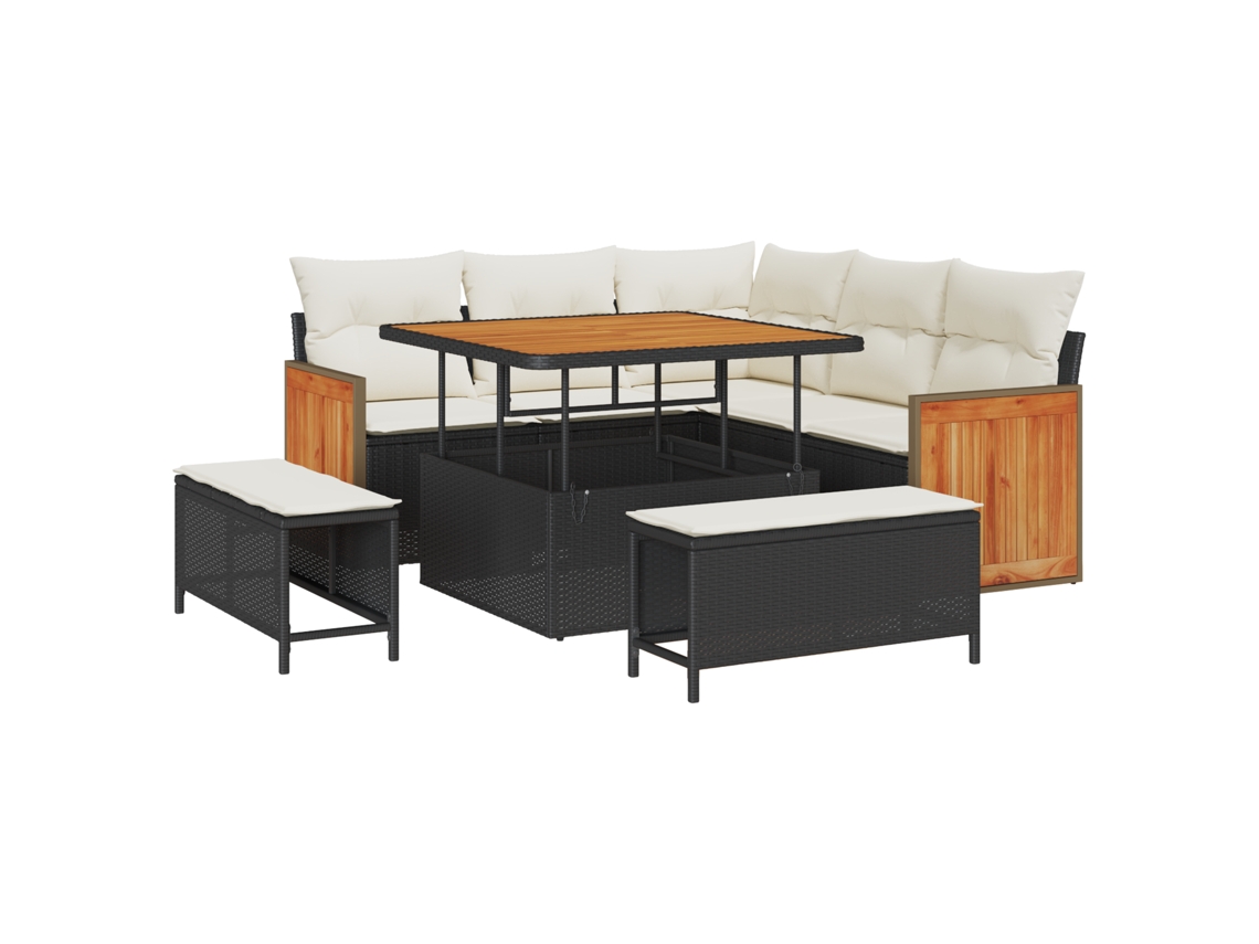 Conjunto 9 Conjunto De Sofá De Jardim Vidaxl Preto Vime Pe (216 X 216 X 85 Cm)