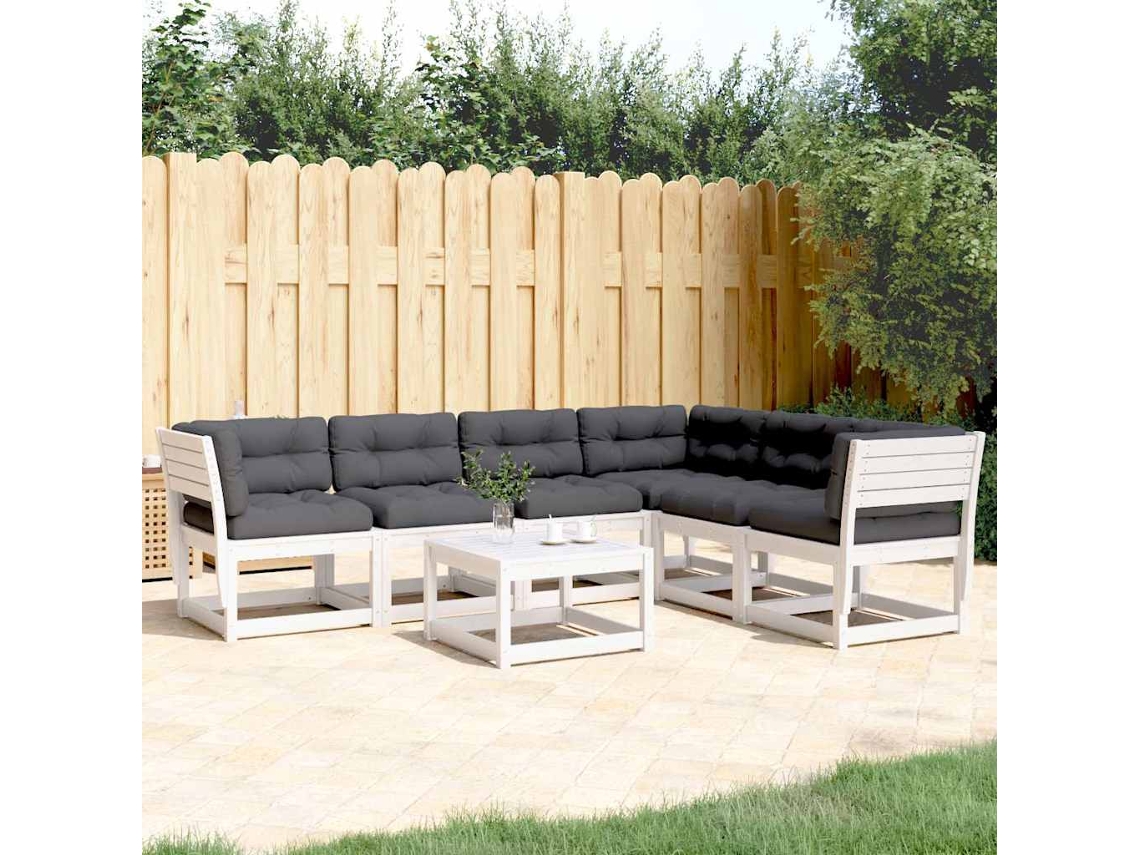 Vidaxl 6 Pcs Conj. Sofás De Jardim C/ Almofadões Pinho Maciço Branco