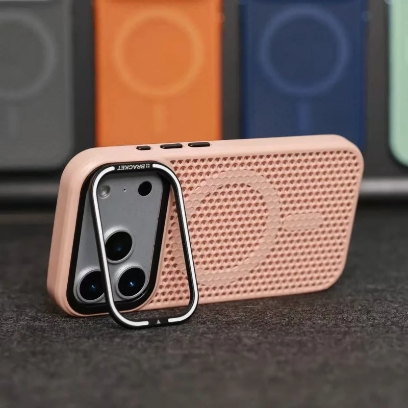 Capa Protetora Com Dissipação De Calor E Suporte Para Câmera (rosa Para Iphone 14), Compatível Com Carregamento Sem Fio.