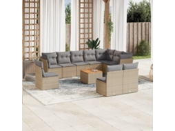 Vidaxl 11 Pcs Conjunto Sofás De Jardim C/ Almofadões Vime Pe Bege