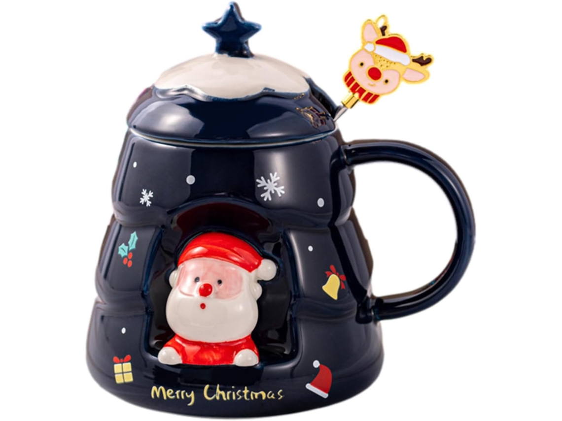 Caneca De Natal, Caneca De Vidro Térmica Com Tampa E Colher, Caneca De Café De Natal Com Papai Noel, Gokoco