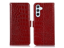 Capa De Celular Com Bloqueio Rfid E Textura De Crocodilo Em Couro Bovino Genuíno, Vermelha, Para Samsung Galaxy S25 Fe