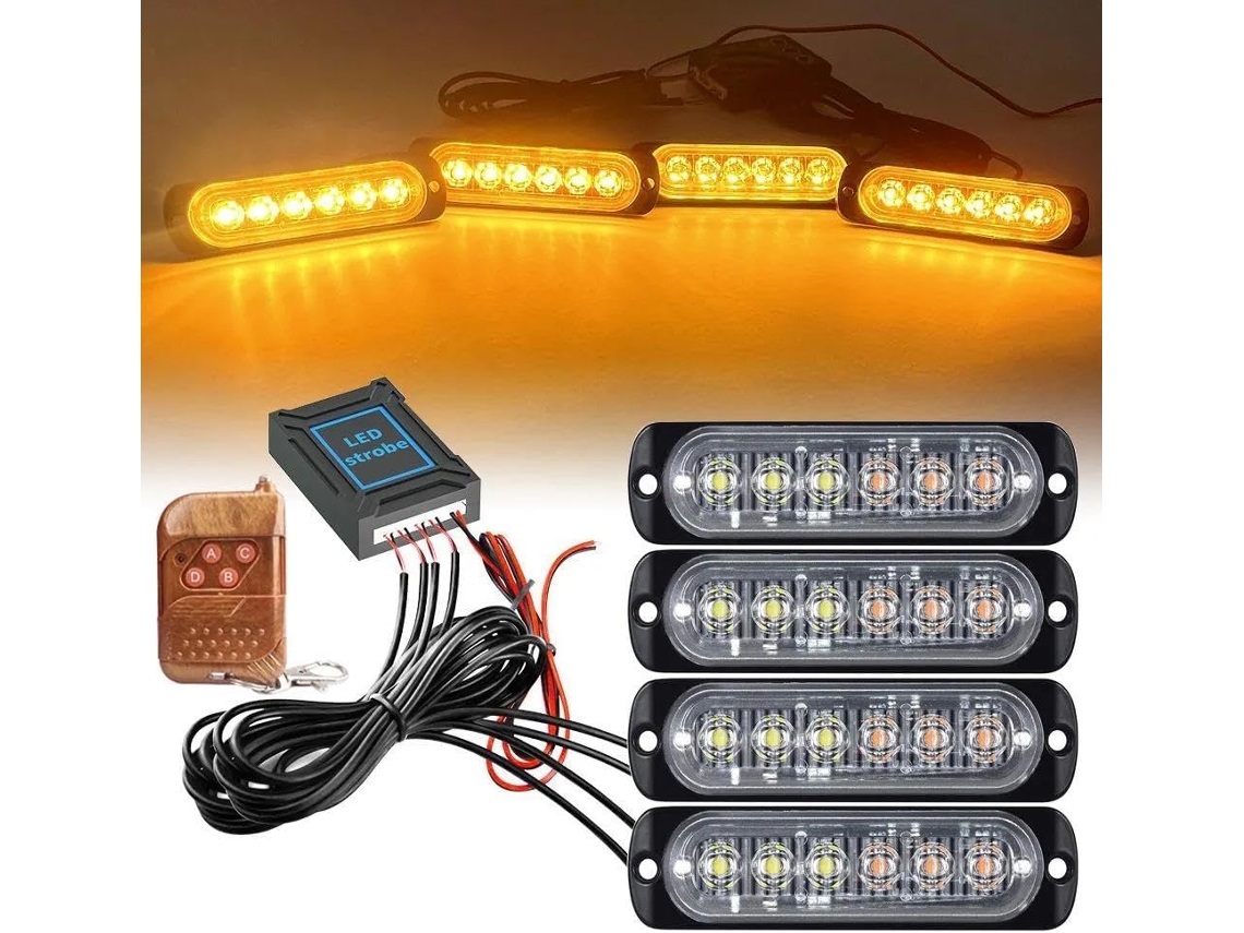 Luz De Advertência Intermitente Sem Fio Para Grade Dianteira Carros E Caminhões, Ip67, 6 Leds, Alta Visibilidade