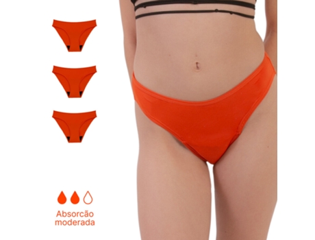 Pacote De 3 Biquíni Menstrual Clássico Para Adolescentes Laranja Fluxo Normal Ecowoman