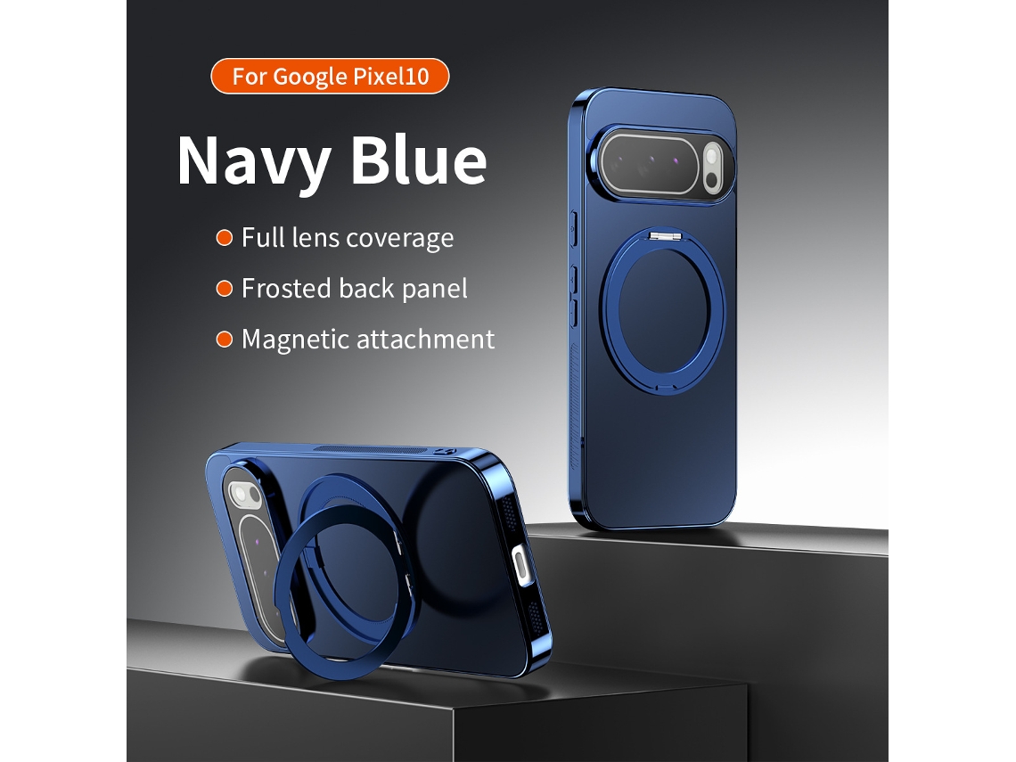Capa Magnética Para Celular Com Proteção 360°capa Eletrogalvanizada Azul-escura com Suporte Giratório, Google Pixel 9 Pro Xl
