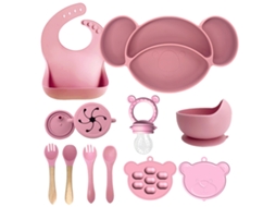 Conjunto Desmame Bebé EIFSON 6+ Meses Prato Tigela Copo Babador 11 Peças (rosa)