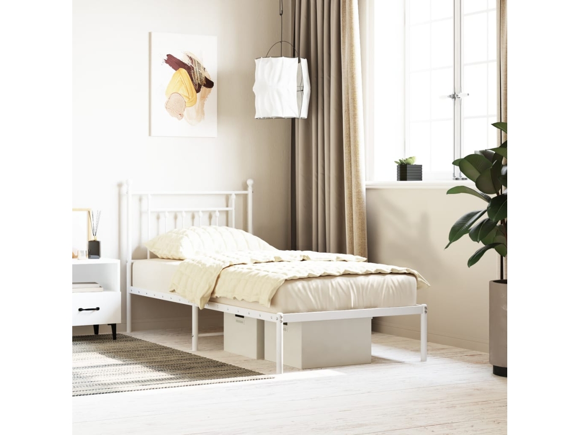 Vidaxl Estrutura de Cama com Cabeceira 80x200 Cm Metal Branco