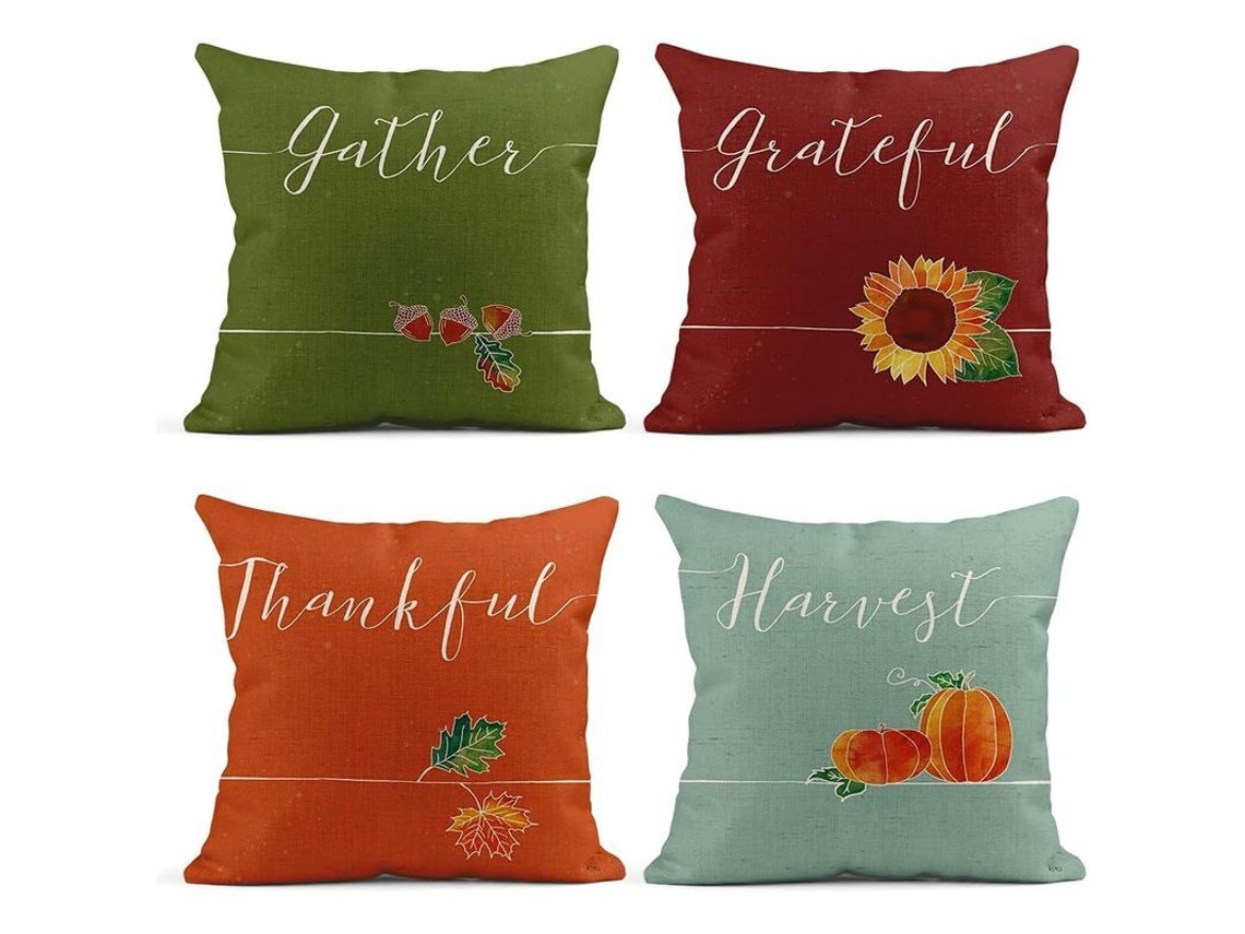Rebe 4 Capas de Travesseiro de Linho 45x45cm Decoração de Casa Outono para Sofá Cama Couch Carro