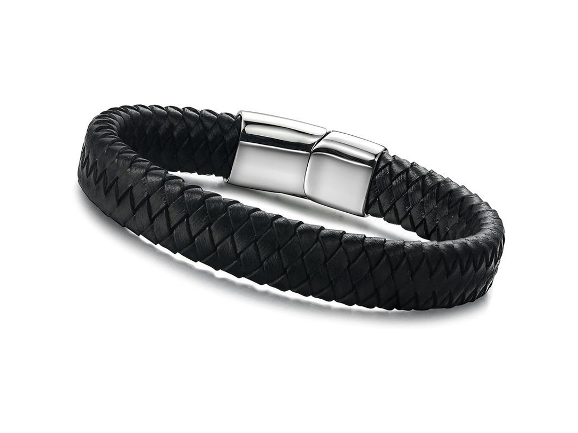 Pulseiras de couro trançado para homens, com fivela magnética, moda, tamanhos 7.5 e 8.5 polegadas S/MARCA