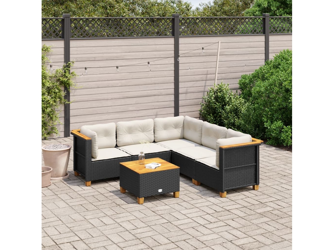 Vidaxl 6 Pcs Conjunto Sofás De Jardim C/ Almofadões Vime Pe Preto