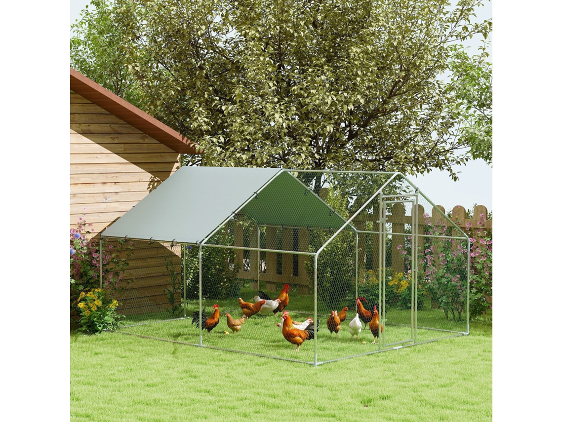 Gaiola para galinhas de metal, com cobertura impermeável, capacidade 10-15 aves, 3x3,4x1,9m | S/MARCA