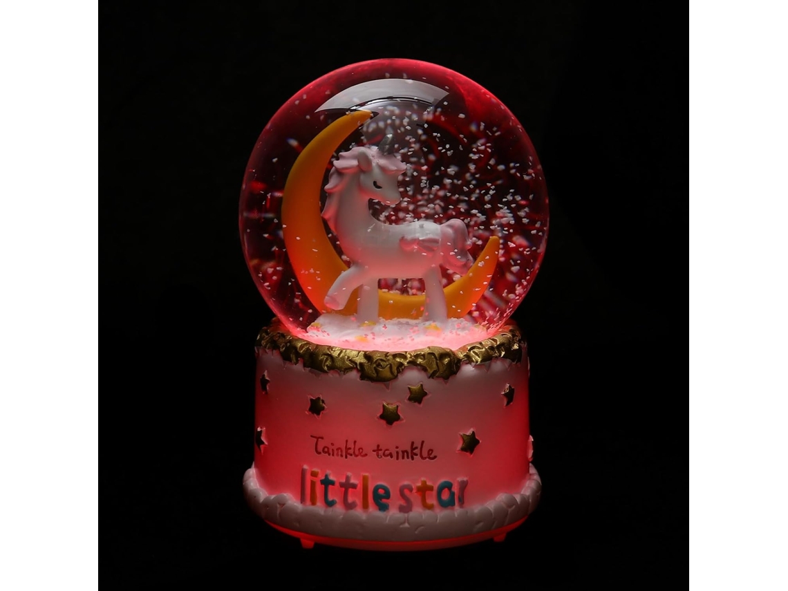Caixa Música Unicórnio Resina Vidro Cristal Iluminada Decoração Noturna Quarto Menina Bola Luz Loja GOKOCO