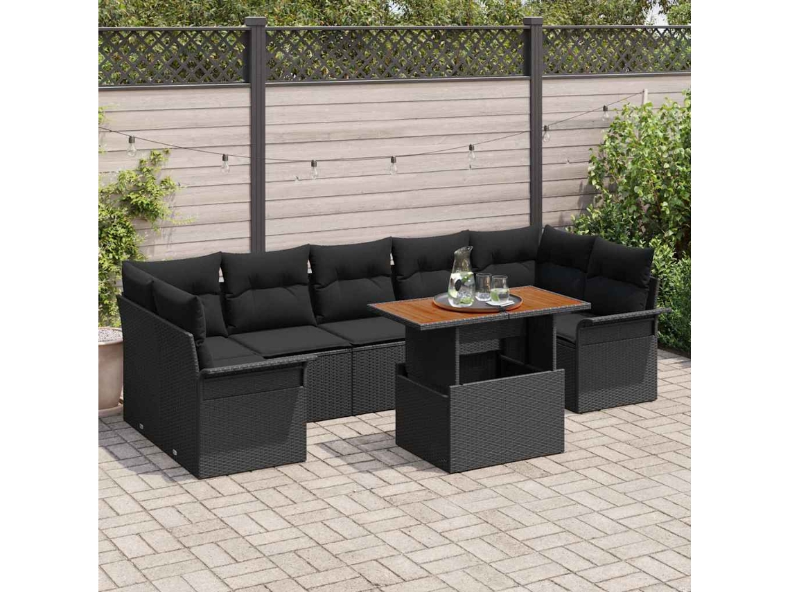 Vidaxl Conjunto De Sofá De Jardim 8 Unid. Preto Rattan Sintético