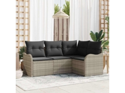 Vidaxl Conjunto De Sofá De Jardim 4 Unid. Cinzento-claro Vime Pe