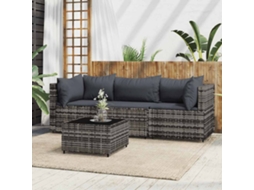 Vidaxl 4 Pcs Conjunto Lounge De Jardim C/ Almofadões Vime Pe Cinzento