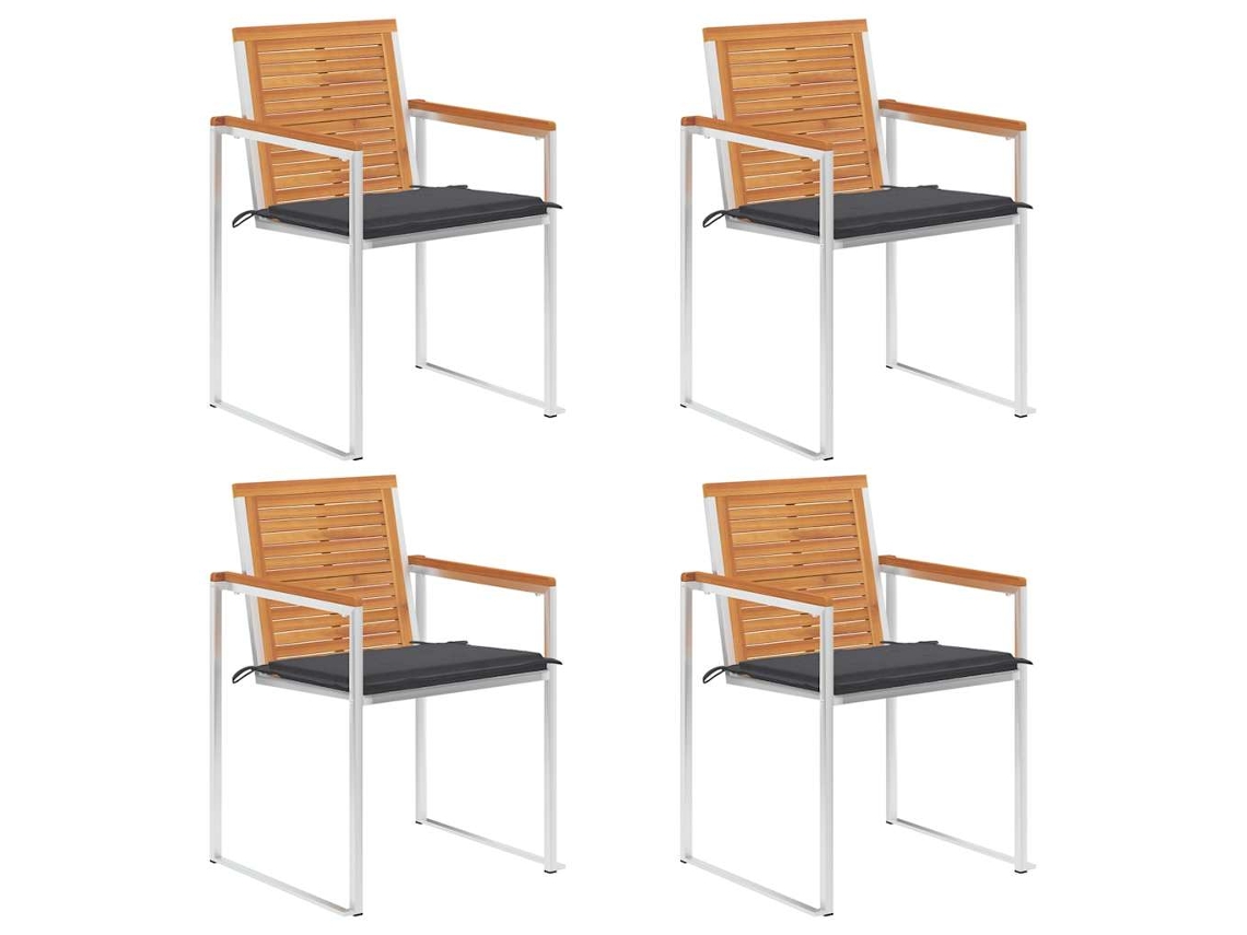 Vidaxl Cadeiras De Jardim C/ Almofadões 4 Pcs Madeira De Acácia Maciça
