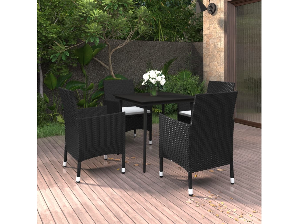 Vidaxl 5 Pcs Conjunto De Jantar P/ Jardim C/almofadões Vime Pe E Vidro