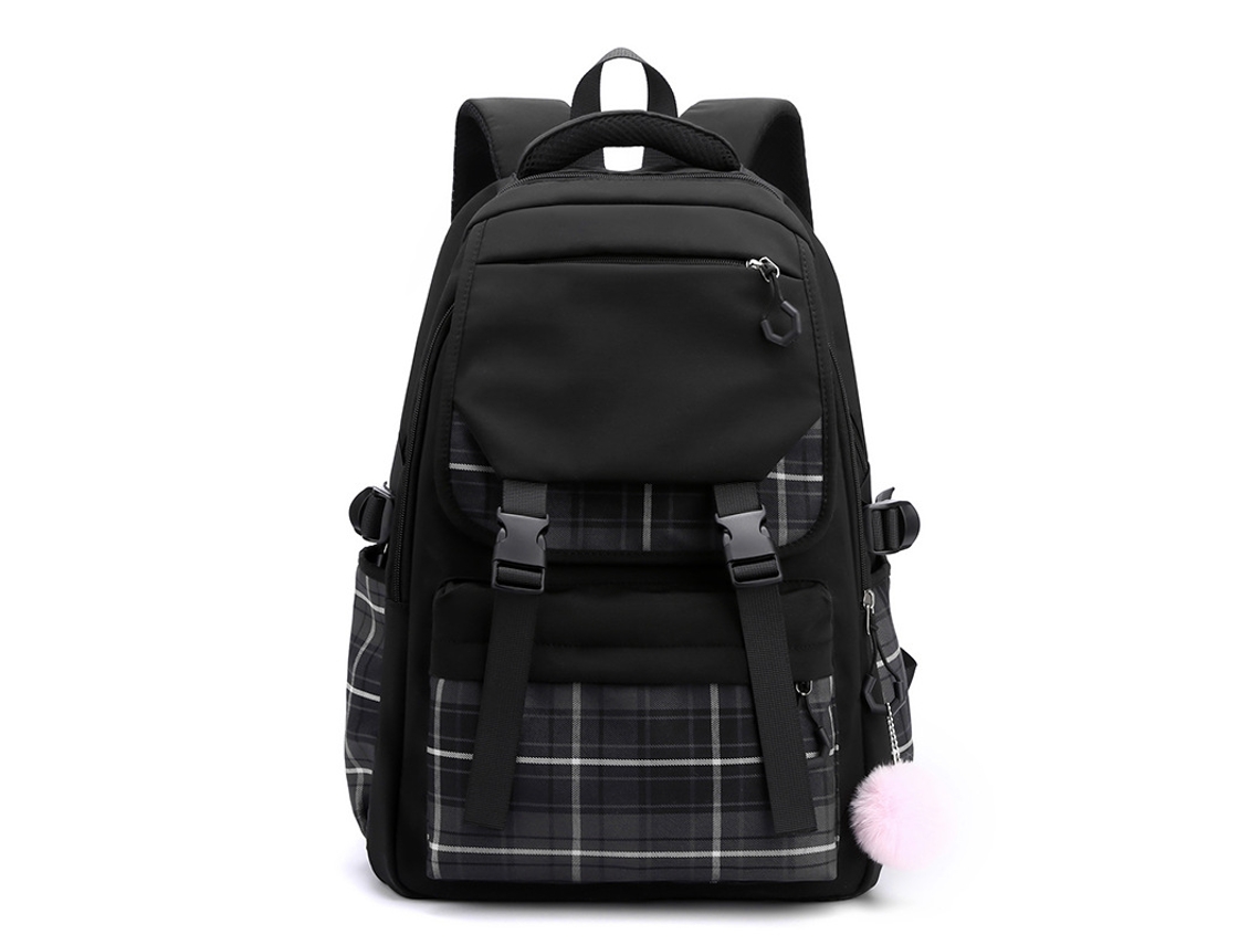 Mochila Para Computador Campus Schoolbag, Cor Sólida, Simples, Multicamadas, Preta
