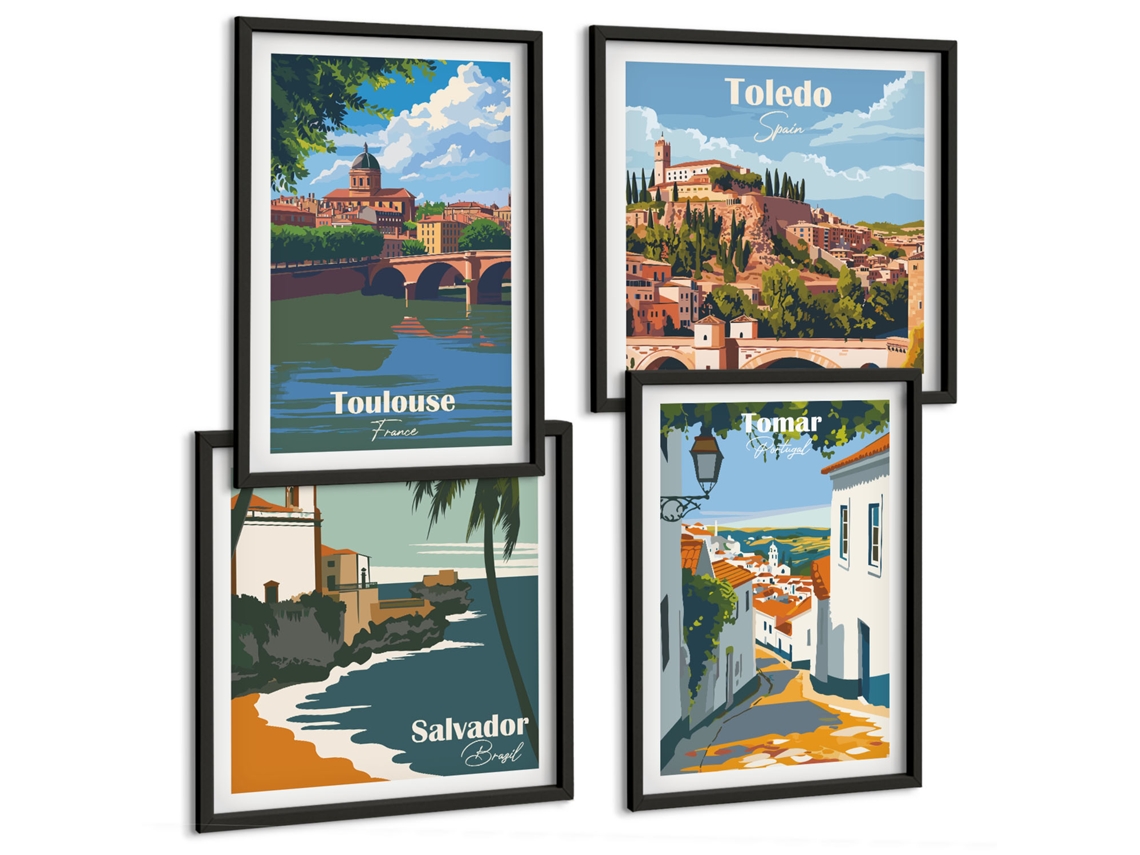 Pinturas Murais Modernas Pôsteres Florais Paris Milão Londres Moldura Preta Imagens Para Um Quarto Infantil Espelharte (conjunto De 4 Imagens)
