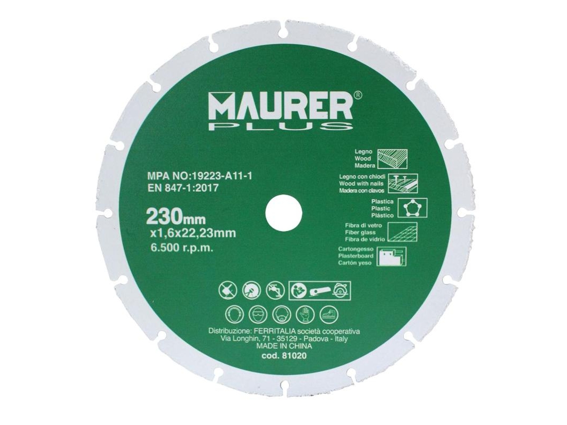 Disco de Corte Para Madeira e Plásticos Ø 230 X 1.6 mm MAURER