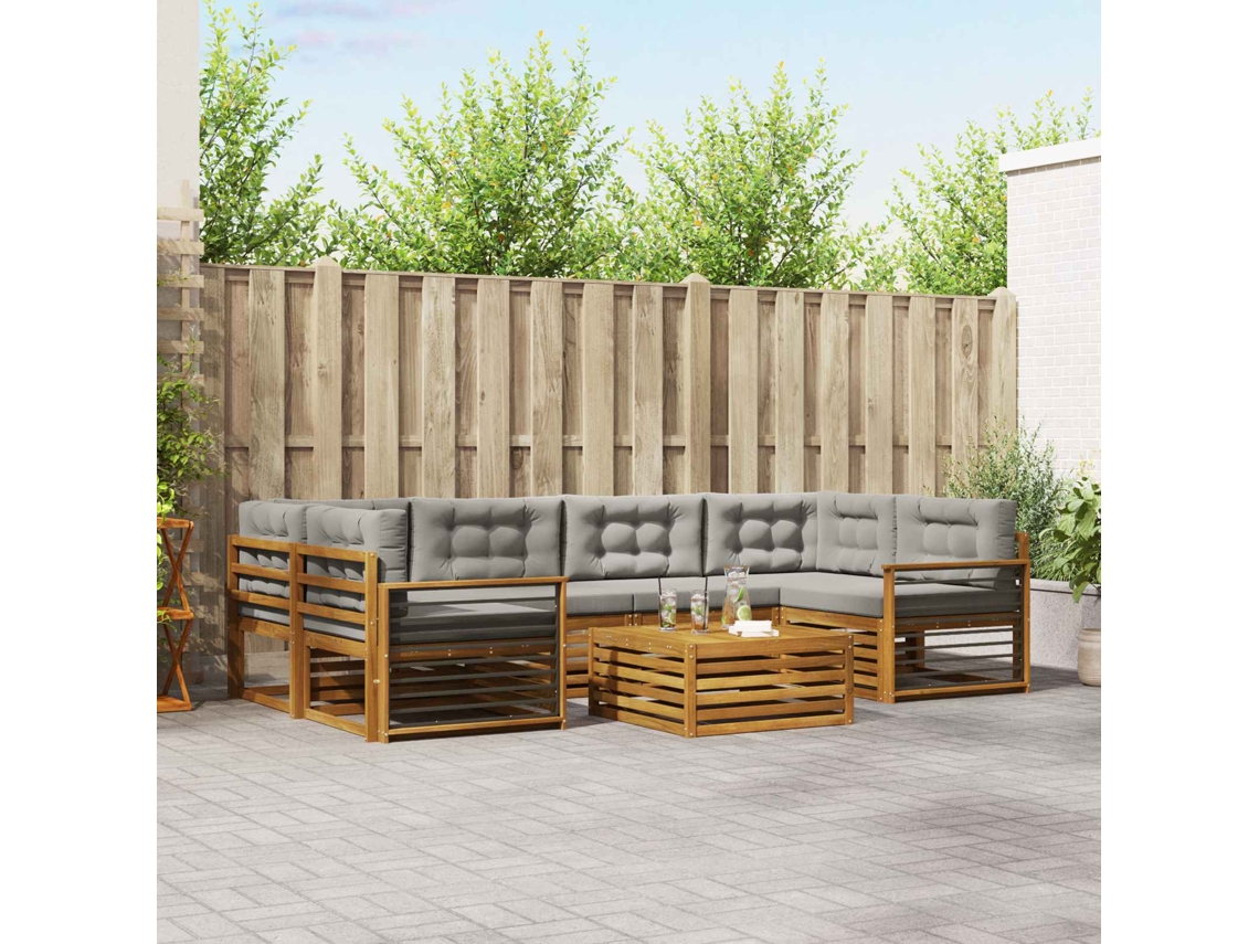 Vidaxl Conjunto De Sofás Para Exterior 7 Unid. Cinza Natural E Claro
