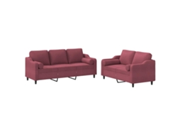 Conjunto 2 de sofás com almofadas tecido VIDAXL vermelho-tinto