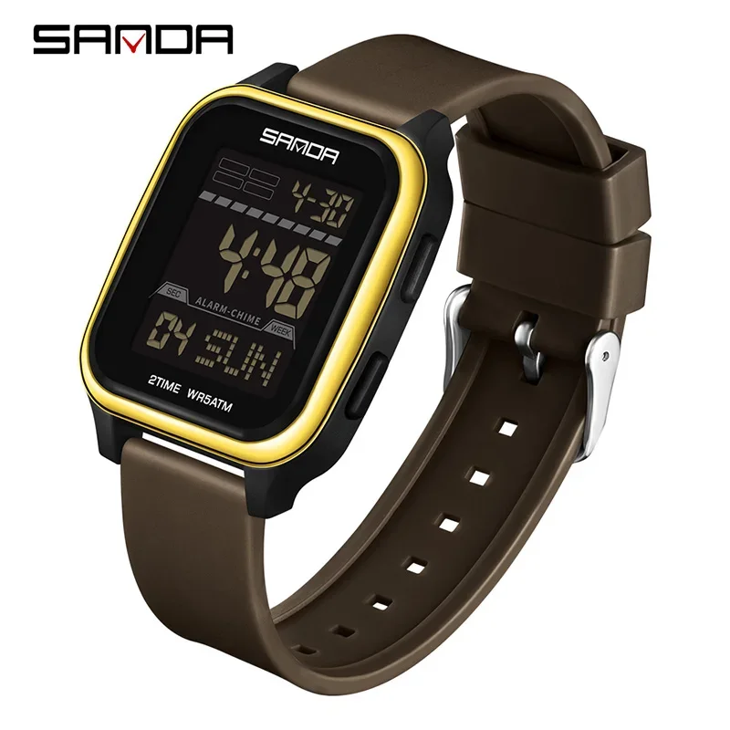 Relógio Eletrônico Masculino MDUG elegante com mostrador quadrado multifuncional, calendário, acabamento luminoso e resistência à água (vermelho)