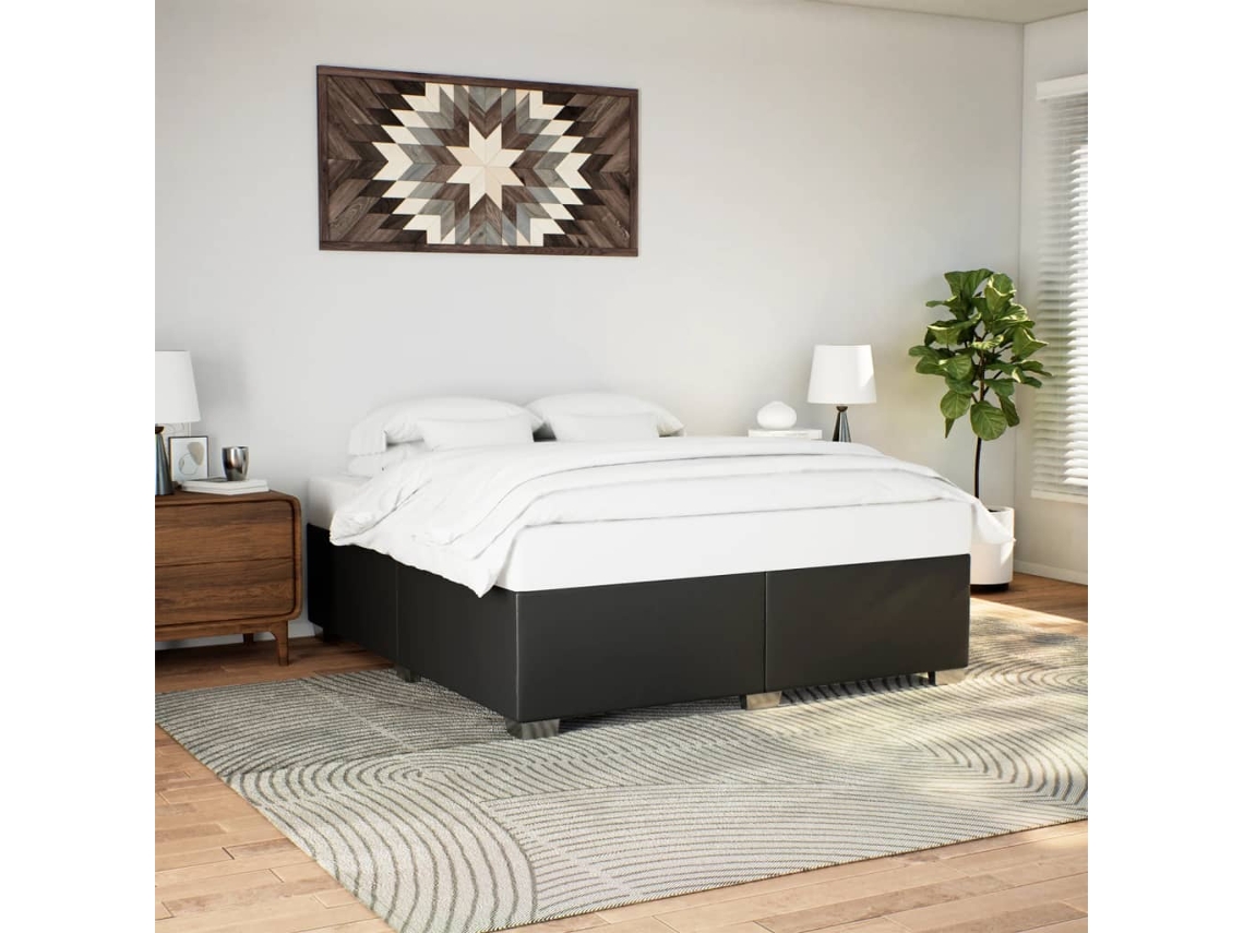 Estrutura De Cama 200x200 Cm Couro Artificial Preto