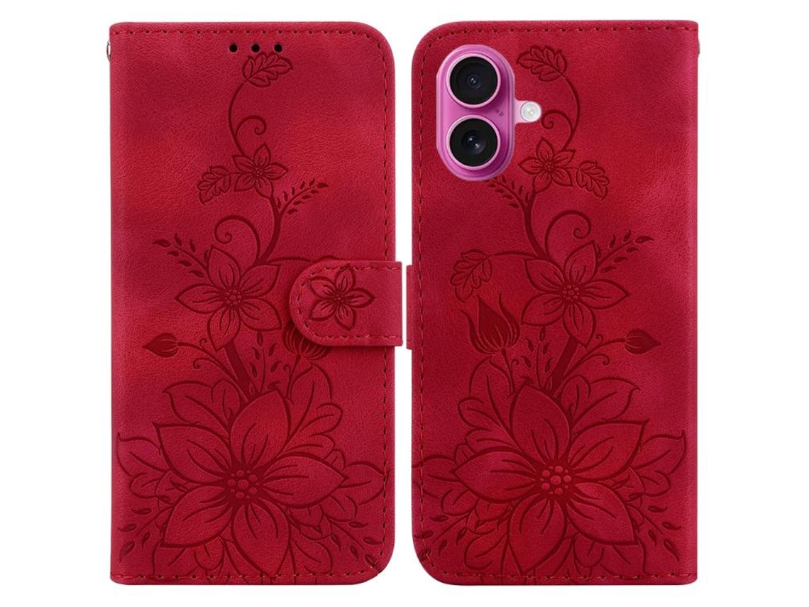 Capa De Couro Para Iphone 17 Com Relevo De Lírio