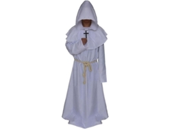 2026 túnica Capucha Monje Medieval Hombre Traje Cosplay Carnaval Halloween Fiesta Disfraz M Blanco