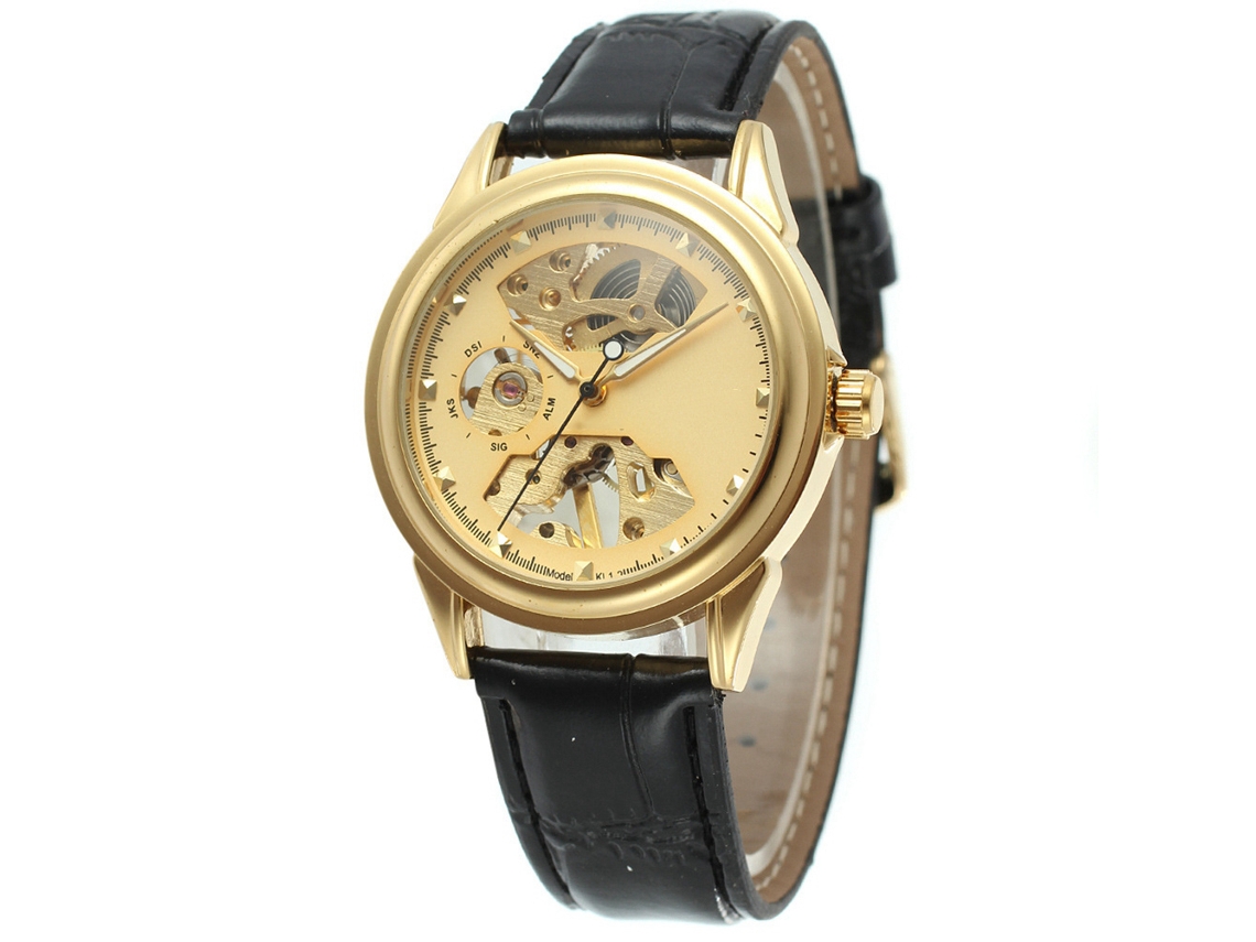 Reloj Mecánico Hombre Resistente Al Agua Winner Con Esfera Dorada