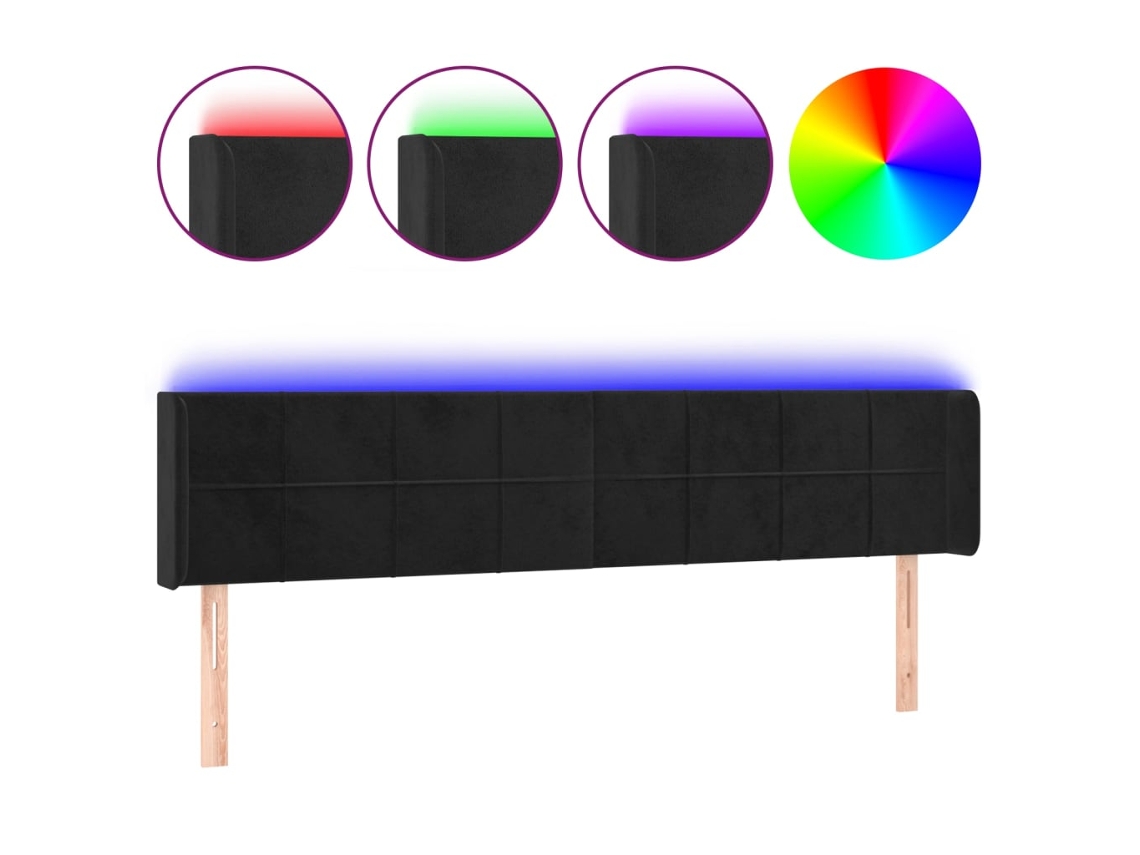 Led Headboard, Led Headboards Vidaxl Preto Veludo (203 X 16 X 78/88 Cm)