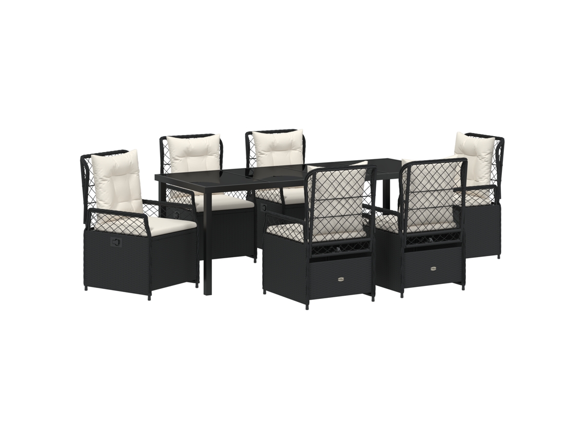 Conjunto 7 Conjunto De Jantar Para Jardim Vidaxl Preto Vime Pe (200 X 80 X 73 Cm)