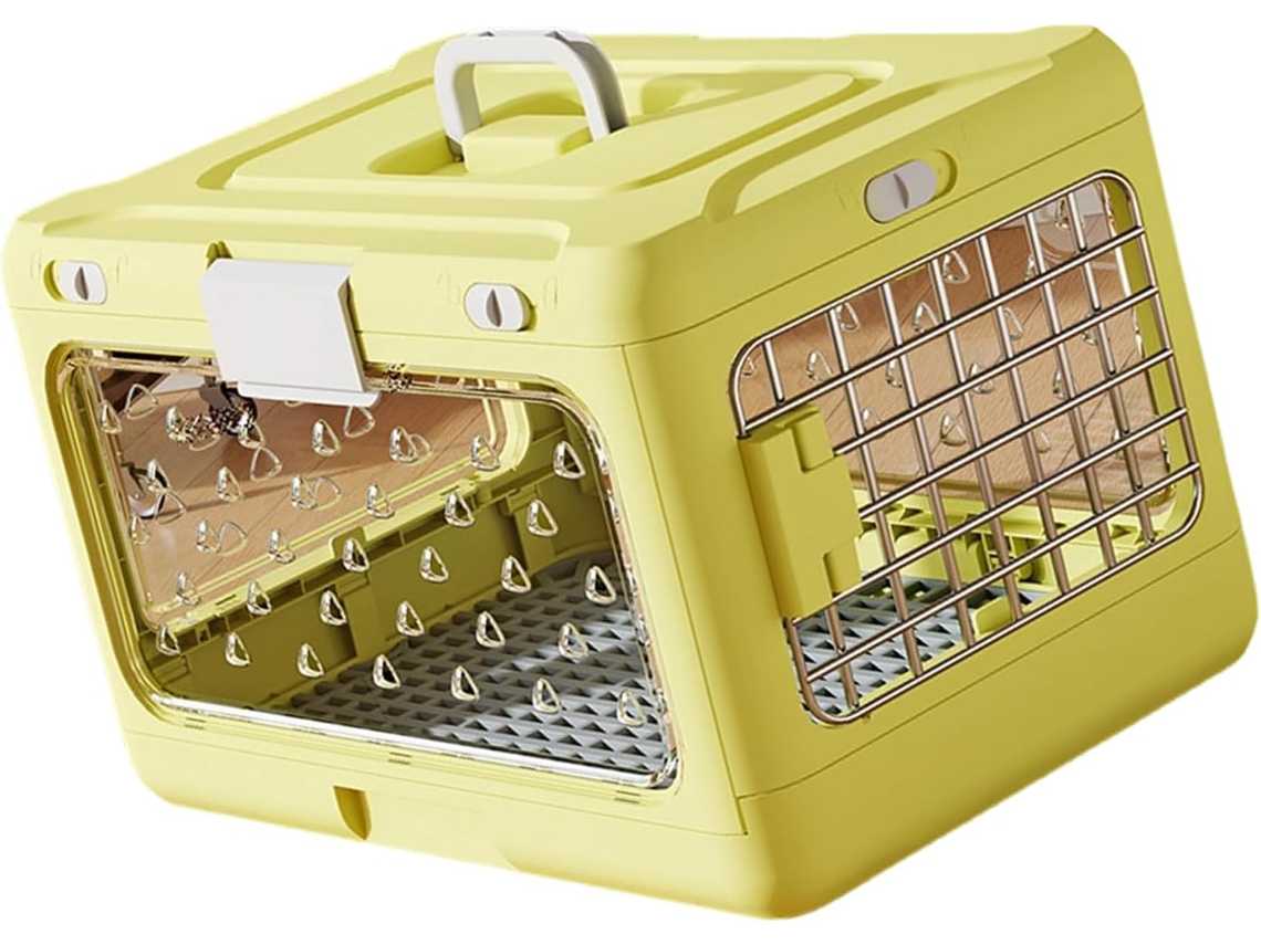 Gaiola dupla para transporte de cães com painel transparente e estrutura metálica resistente.