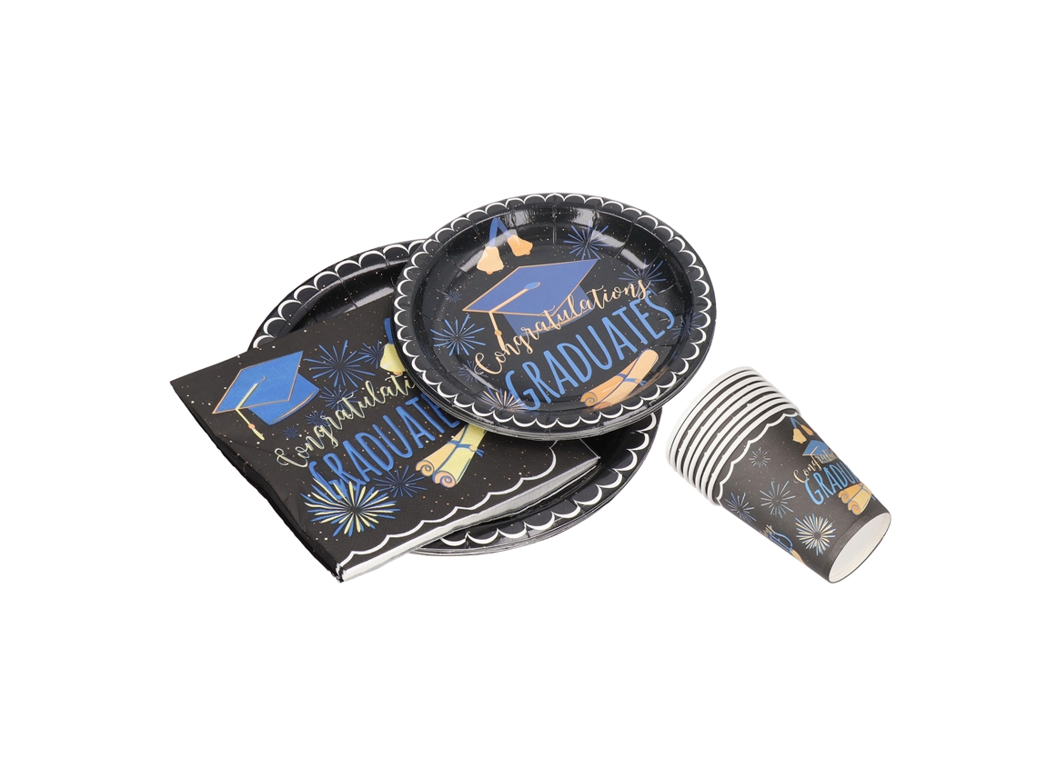 Conjunto De 40 Pratos Desecháveis Para Graduação Preto Com Guardanapos Decoração De Festa De Graduação