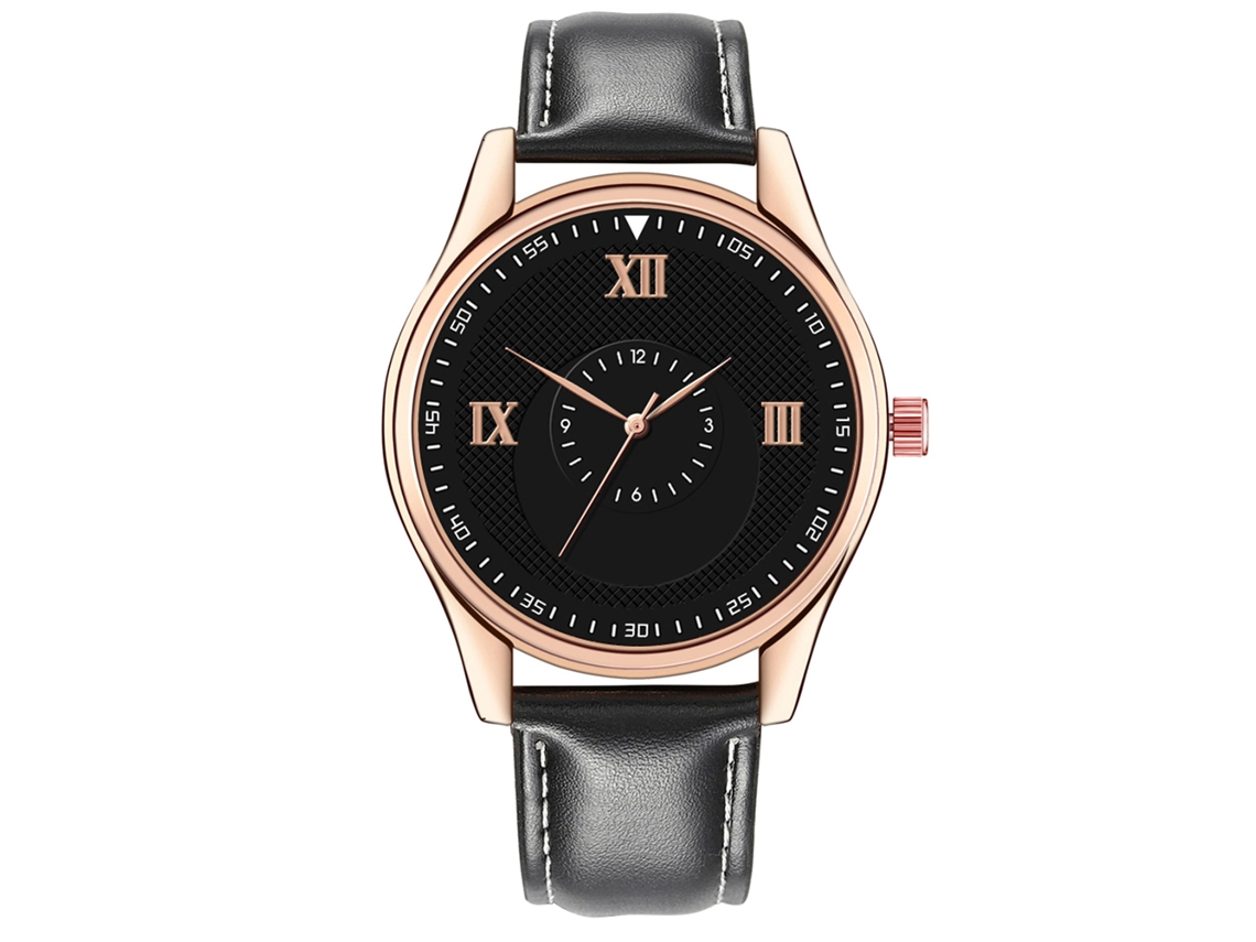 Reloj De Pulsera Para Hombre De Cuarzo Con Correa De Pu Y Esfera Redonda Negro
