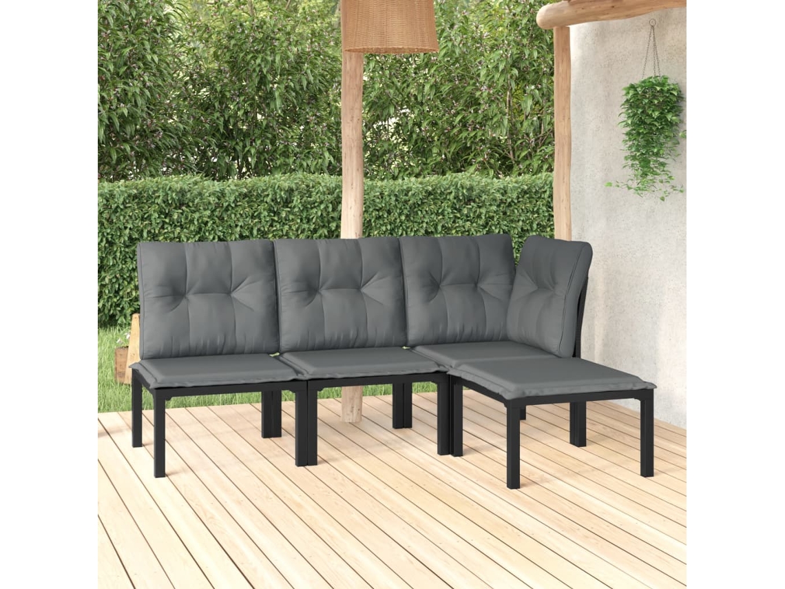 Vidaxl 4 Pcs Conjunto Lounge De Jardim Vime Pe Preto E Cinzento