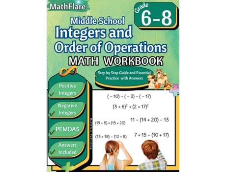 Livro Integers and Order of Operations Math Workbook 6th to 8th Grade Middle School Integers Workbook, PEMDAS de MathFlare Publishing (Inglês)