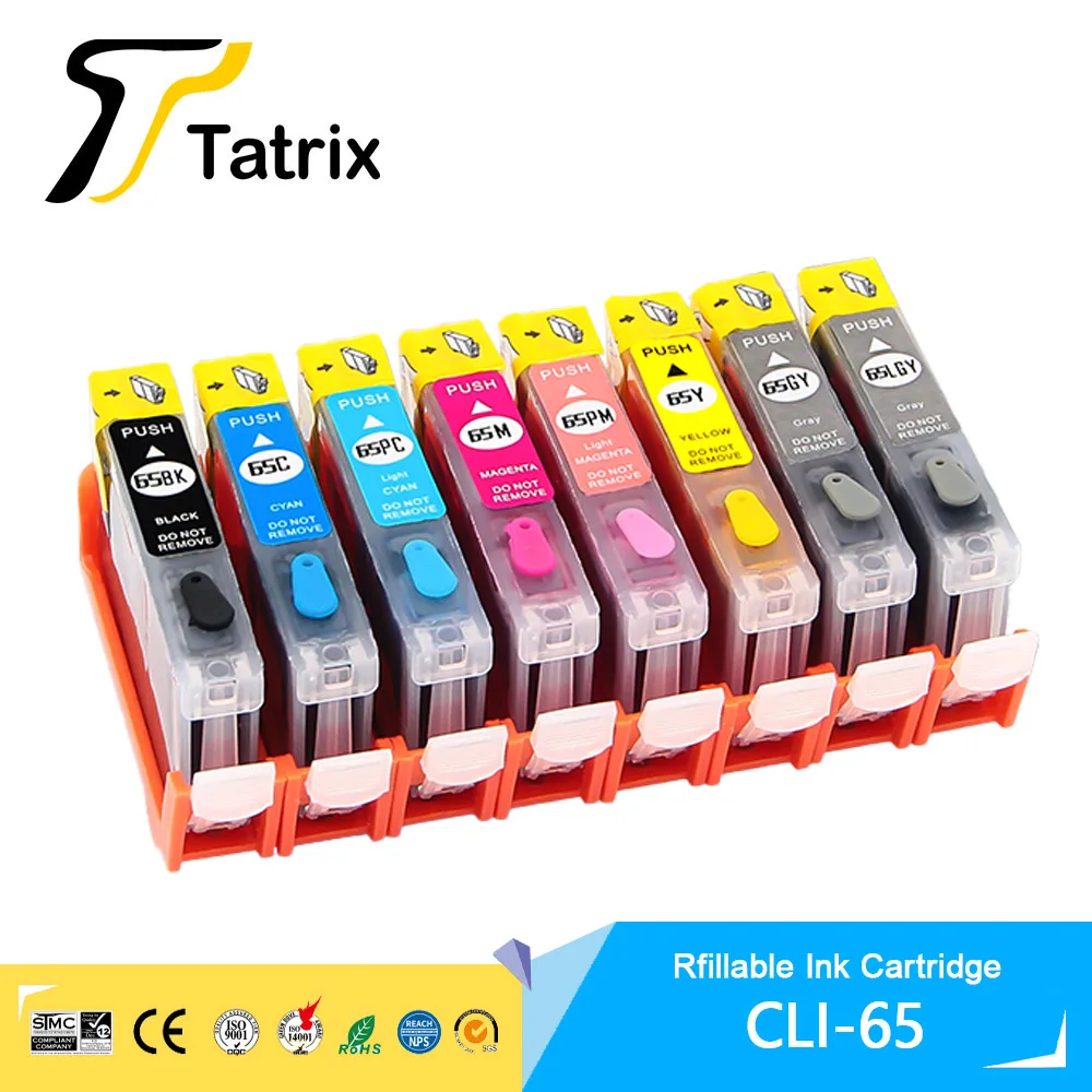 Full Ink Refillable Cli-65 Para Canon Pixma Pro-200 Pro200 Printer.
