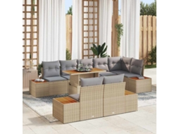 Vidaxl Conjunto De Sofá De Jardim 9 Pcs Bege Rattan Sintético