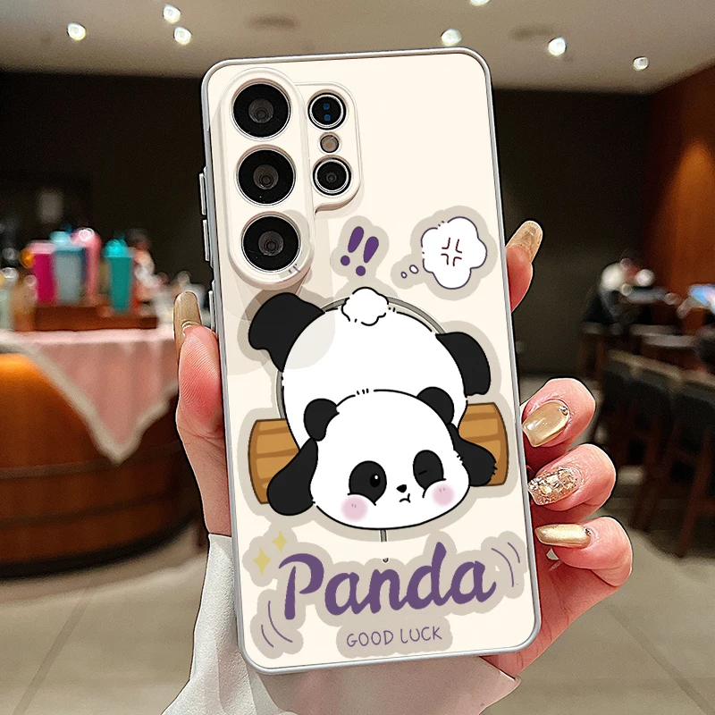 Capa Magnética Para Celular Galaxy A37 Com Estampa De Panda Fofo (cinza).