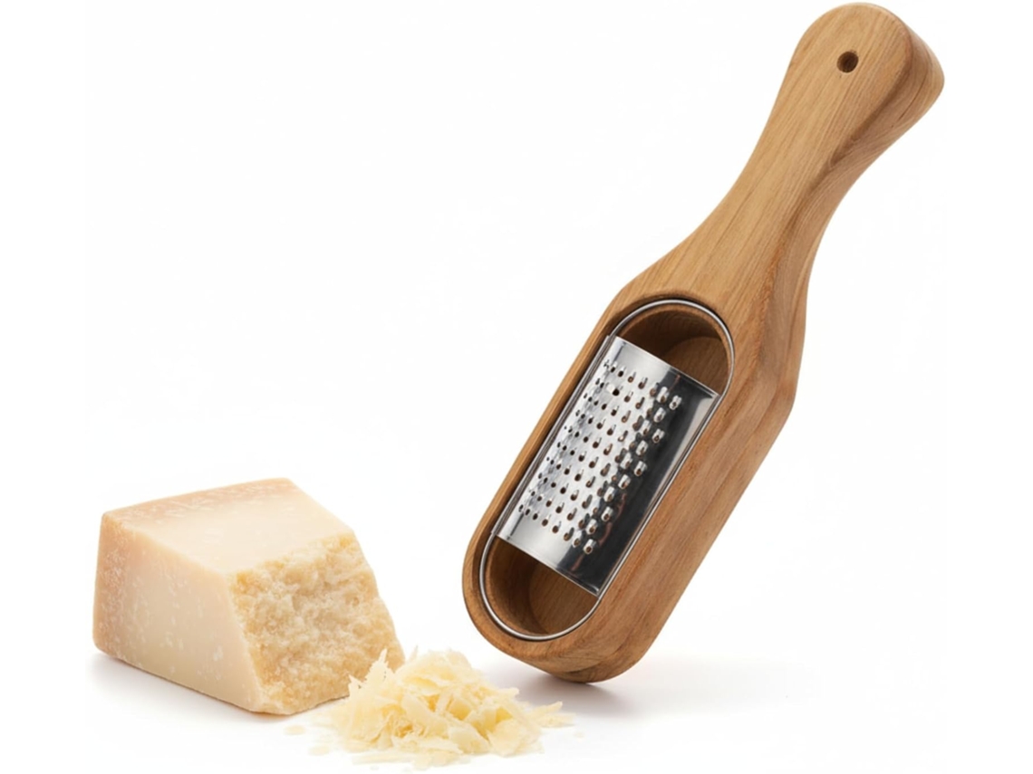 Ralador De Queijo Em Aço Inoxidável Com Recipiente Madeira, Ralador De Madeira Acácia E Cítricos