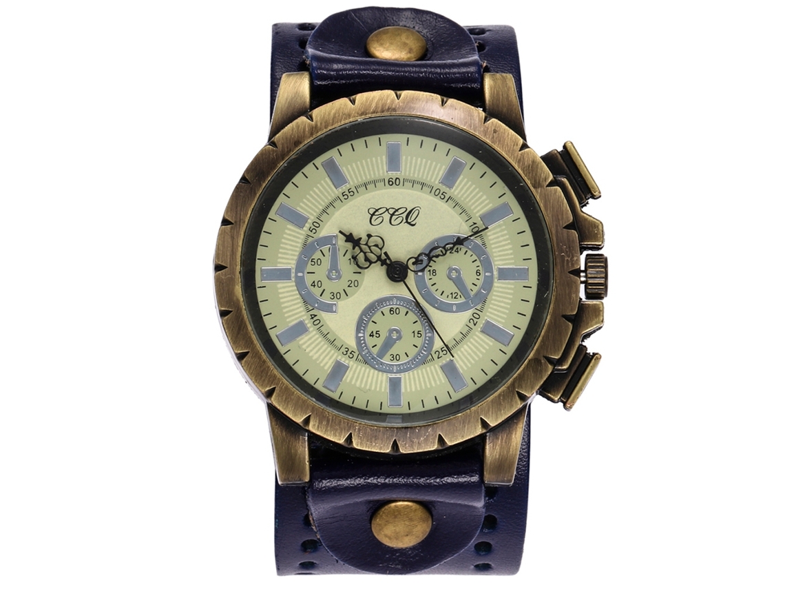 Reloj De Pulsera De Moda Retro Punk Para Hombre Y Mujer Con Correa De Pu Azul