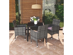Vidaxl 5 Pcs Conjunto De Jantar P/ Jardim C/ Almofadões Vime Pe Cinza