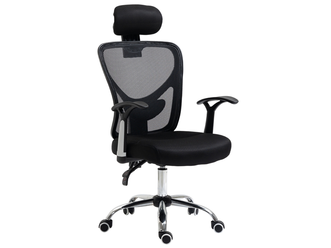 Cadeira De Escritório Giratória Com Altura Ajustável Função Reclinável Apoio Para A Cabeça E Suporte Lombar 65x67x108-118cm Preto