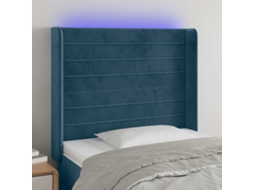 Vidaxl Cabeceira Cama C/ Luzes Led Veludo 103x16x118/128cm Azul-escuro