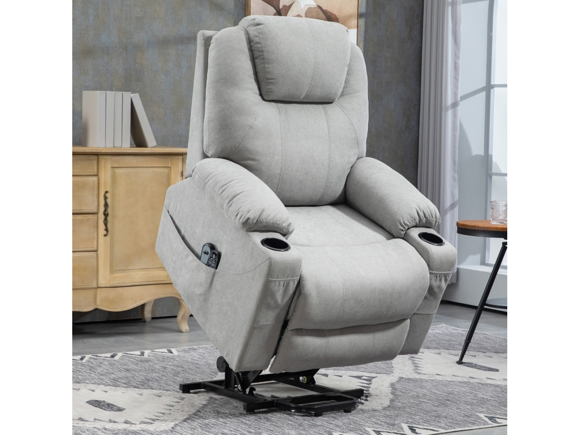 Poltrona De Massagem Com Auxílio Para Levantar, Para Idosos, 8 Pontos De Vibração, 2 Bolsos Laterais, Porta-copos, 90 X 101 X 107 Cm, Cinza