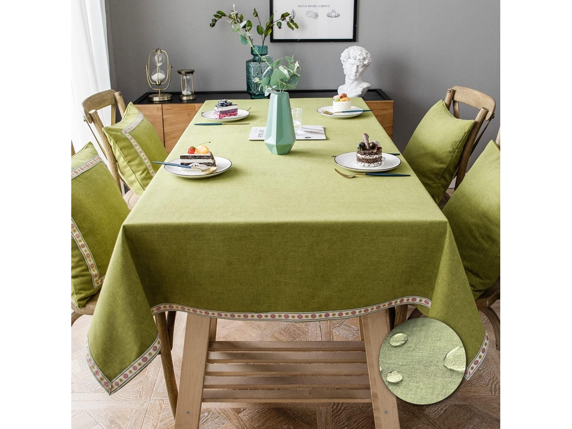 Toalha De Mesa Pahajim Impermeável E Lavável, Quadrada, De Algodão E Linho, Capa De Mesa Estilo Simples (verde, 130130 Cm)