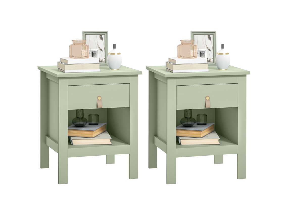Mesas De Cabeceira Com Gaveta E Compartimento Aberto 45 X 40 X 55 Cm Verde (pack De 2)